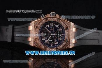 Audemars Piguet Royal Oak Offshore Seiko VK67 Quartz Rose Gold/Diamonds Case with Black Dial and Diamonds Bezel Black Rubber Strap