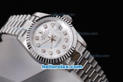 Rolex Datejust Oyster Perpetual Automatic Full White with Diamond Marking-Lady Size