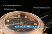 Rolex Daytona Swiss Valjoux 7750 Automatic Yellow Gold Case with Black Leather Bracelet Diamond Bezel and Grey MOP Dial