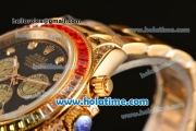 Rolex Daytona II Rainbow Asia 3836 Automatic Yellow Gold Case/Strap with Black Dial and Rainbow Colored Bezel