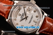 Rolex Day-Date Asia 2813/Swiss ETA 2836/Clone Rolex 3135 Automatic Steel Case with Diamonds Markers and White Dial (BP)