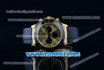 Rolex Daytona Chronograph Clone Rolex 4130 Automatic Yellow Gold Case with Yellow Gold Dial Stick Markers and Black Rubber Strap - 1:1 Original (AR)