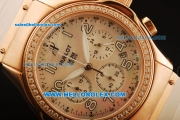 Hublot MDM Chronograph Swiss ETA Quartz Rose Gold Case with Diamond Bezel and White MOP Dial-White Rubber Strap