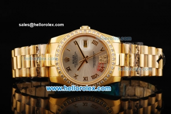 Rolex Datejust Oyster Perpetual Automatic Movement Gold Case with Gold Roman Numeral Markers and Diamond Bezel