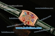 Franck Muller Cintree Curvex Swiss Quartz Rose Gold/Diamonds Case with Diamonds Dial and Colorful Arabic Numeral Markers