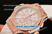 Hublot Big Bang Chrono Miyota OS20 Quartz Rose Gold Case with White Dial Arabic Numeral/Stick Markers and Diamonds Bezel