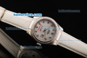 Rolex Datejust Oyster Perpetual Automatic Movement White Dial with Diamond Hour Markers/Bezel and White Leather Strap