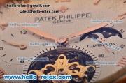 Patek Philippe Grand Complitcations Asia HT1035-Tourbillon Automatic Rose Gold Case with Brown Leather Strap Roman Numeral Markers and White Dial