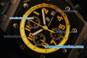 Audemars Piguet Royal Oak Offshore Chronograph Swiss Valjoux 7750 Automatic Movement PVD Case with Yellow Markers and Black Leather Strap-Run 9@sec