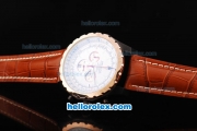 Breitling Chrono-Matic Chronograph Quartz Movement PVD Case with White Dial and RG Bezel/Subdials-Brown Leather Strap