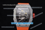 Richard Mille RM027-2 Miyota 9015 Automatic Carbon Fiber Case with Skeleton Dial Dot Markers and Orange Nylon Strap