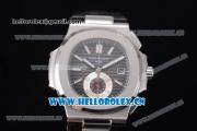 Patek Philippe Nautilus Clone PP 315 Automatic Steel Case with Black Dial Stick/Arabic Numeral Markers and Black Leather Strap (BP)