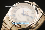 Rolex Day-date II Rolex 3156 Automatic Steel Case with White Dial and Black Roman Markers-Steel Strap