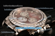 Rolex Daytona Chrono Swiss Valjoux 7750 Automatic Steel Case with Diamond Bezel Black Leather Strap and Brown MOP Dial