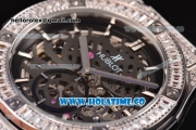 Hublot Classic Fusion Asia 6497 Manual Winding Diamonds/Steel Case with Skeleton Dial Diamonds Bezel and Stick Markers