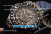 Hublot Big Bang Unico GMT Asia Auto PVD Case with Skeleton Dial and Blue Rubber Strap