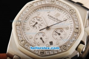 Audemars Piguet Royal Oak Swiss Valjoux 7750 Chronograph Movement White Dial with Diamond Bezel and White Rubber Strap