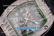 Richard Mille RM010 Miyota 9015 Automatic Steel/Diamonds Case with Skeleton Dial and Green Inner Bezel