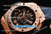 Hublot Big Bang Unico GMT Asia Auto Rose Gold Case with Skeleton Dial and Blue Rubber Strap