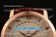 BlancPain Villeret Moonphase & Complete Calendar Miyota 9015 Automatic Rose Gold Case with Beige Dial Brown Leather Strap and Roman Numeral Markers (AAAF)