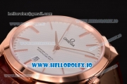 Omega De Ville Tresor Master Co-Axial Swiss ETA 2824 Automatic Rose Gold Case with Brown Leather Strap and White Dial