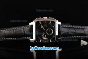 Tag Heuer Monaco Calibre 12 Chronograph Miyota Quartz Movement Steel Case with Black Dial and Black Leather Strap