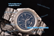 Breitling Bentley 6.75 Big Date Automatic Movement Silver Case with Black Dial and Honeycomb Bezel-SS Strap