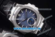 Patek Philippe Nautilus Miyota 9015 Automatic Steel Case with Blue Dial Black Leather Strap and Stick Markers