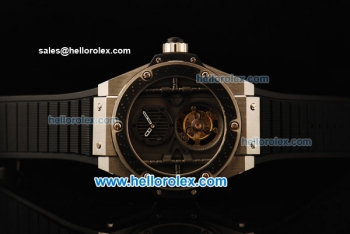 Hublot King Power Swiss Tourbillon Manual Winding Movement Steel Case with Black Bezel and Black Rubber Strap