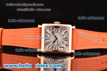 Franck Muller Master Square Swiss Quartz Rose Gold Case with White Dial Numeral Markers and Orange Leather Strap