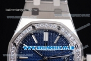 Audemars Piguet Royal Oak Clone AP Calibre 3120 Automatic Stainless Steel Case/Bracelet with Blue Dial Stick Markers and Diamonds Bezel - 1:1 (J12)