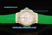 Hublot Big Bang Chronograph Swiss Quartz Movement Rose Gold Case with Green Diamond Bezel and Green Rubber Strap-Lady Model