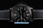 Panerai Marina Automatic Movement PVD Case with Black Dial and Green Marking-Black Leather Strap Panerai Marina Automatic Movement PVD Case with Black Dial and Green Marking-Black Leather Strap