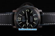 Panerai Marina Automatic Movement PVD Case with Black Dial and Green Marking-Black Leather Strap