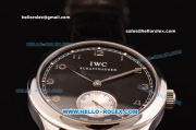 IWC Portuguese Swiss ETA 2836 Automatic Steel Case with Black Dial and Black Leather Strap