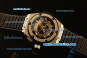 Hublot King Power Swiss Valjoux 7750 Automatic Steel Case with Skeleton Dial and Black Rubber Strap