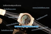 Rolex Daytona Swiss Valjoux 7750 Automatic Yellow Gold Case with Black Leather Bracelet Diamond Bezel and Grey MOP Dial