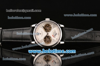 Patek Philippe Grand Complication Automatic Steel Case with Black Leather Bracelet Silver Markers and White Dial