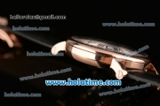 Cartier Rotonde De Swiss Manual Winding Rose Gold Case with Black Leather Bracelet and Skeleton Dial