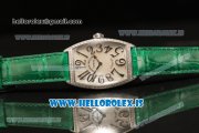 Franck Muller CINTREE CURVEX Diamond Bezel With Green Calfskin Strap Swiss Ronda 762 Quartz White Dial