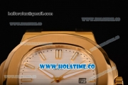 Patek Philippe Nautilus Asia Automatic Yellow Gold Case with White Dial Black Leather Strap and Stick Markers