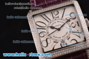 Franck Muller Master Square Swiss Quartz Steel Case with Diamond Bezel and Purple Leather Strap