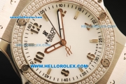 Hublot Big Bang Swiss Quartz Movement Steel Case with Diamond Bezel and White Rubber Strap