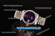 Rolex Datejust Asia 2813 Automatic Steel Case with Diamonds Bezel Purple Dial and Roman Numeral Markers (BP)