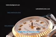 Rolex Datejust Asia 2813 Automatic Stainless Steel Case Gold Bezel with Two Tone Strap and White Dial - ETA Coating