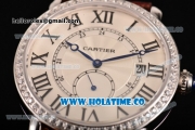 Cartier Rotonde De Asia Manual Winding Steel Case with White Dial Diamonds Bezel and Black Roman Numeral Markers