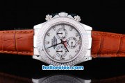 Rolex Daytona Oyster Perpetual Chronometer Automatic with Diamond Bezel,White Dail and Diamond Marking-Leather Strap