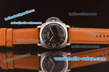 Panerai Luminor 1950 Marina PAM 00127 Swiss ETA 6497 Manual Winding Steel Case with Black Dial and Brown Leather Strap - 1:1 Original