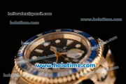 Rolex GMT Master II Asia 2813 Automatic Yellow Gold/Diamond Case with White Dot Markers and Diamond Bezel - ETA Coating