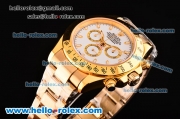 Rolex Daytona Chrono Swiss Valjoux 7750-SHG Automatic Gold Case/Strap with Stick Markers and White Dial